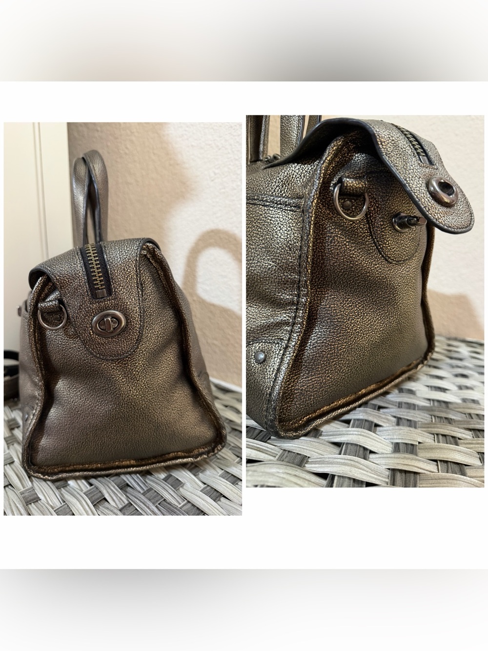 Coach Rhyder Satchel Metallic Two Tone Leather Brass Black - Style 33739 - Picture 9 of 16